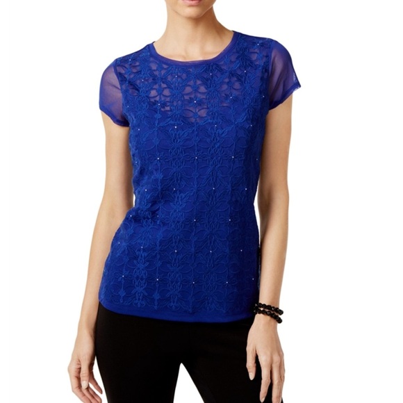 INC international concepts blue sparkle top size small - Picture 1 of 4